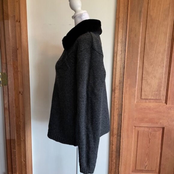 TALBOTS Faux Fur Nordic Lambs Wool Zip Front Removable Collar Cardigan Sweater M - Picture 11 of 17
